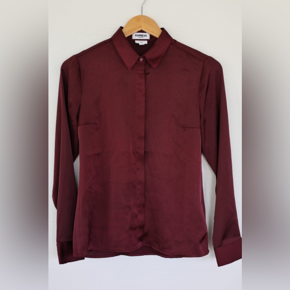 Express, Satin Portofino Shirt, Slim, Burgundy, XS